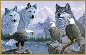 wolves, bears, eagles, hawk